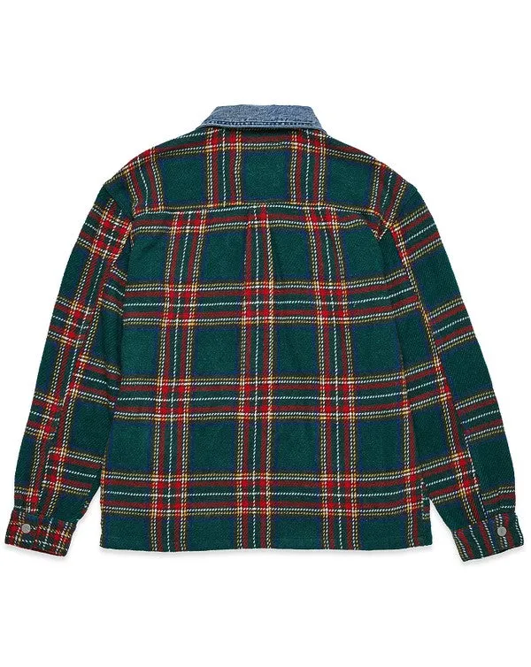 TEEK - Unisex Green Flannel Shacket With Denim Contrast