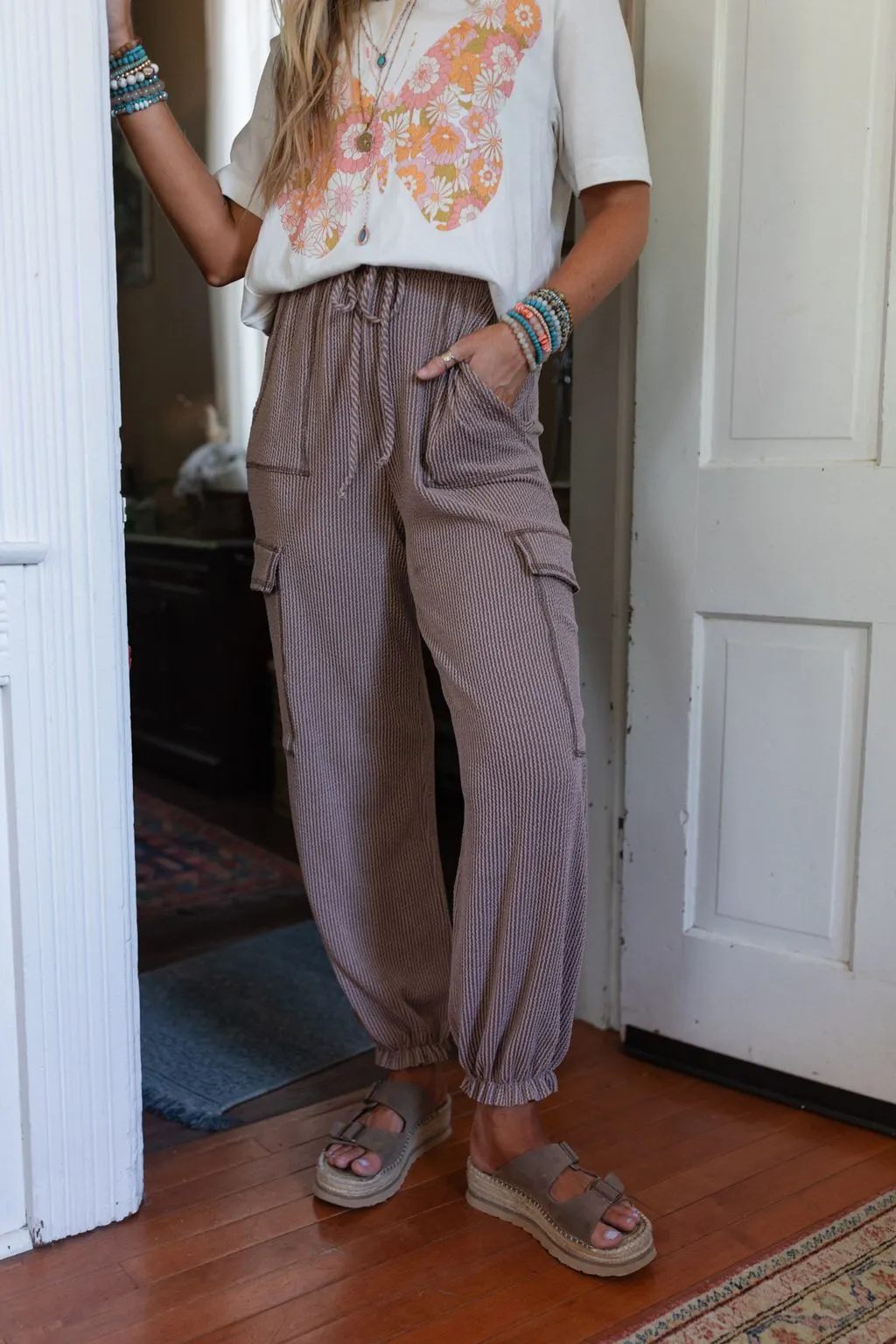 The Nest So Laid Back Textured Drawstring Pants - Acorn