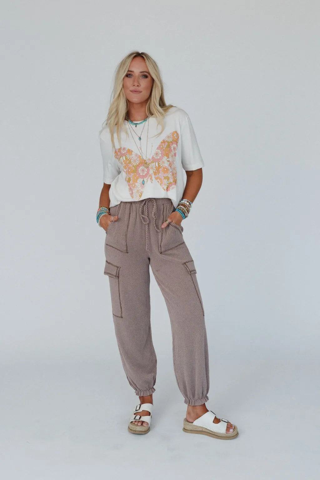 The Nest So Laid Back Textured Drawstring Pants - Acorn