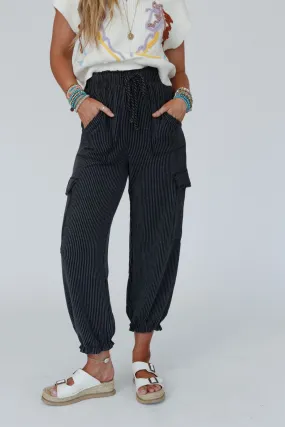 The Nest So Laid Back Textured Drawstring Pants - Charcoal