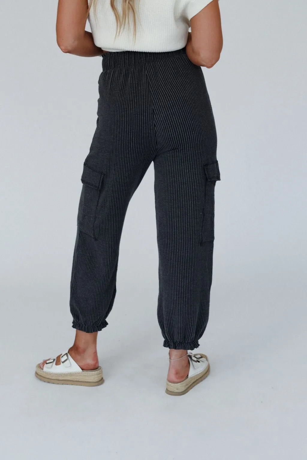 The Nest So Laid Back Textured Drawstring Pants - Charcoal