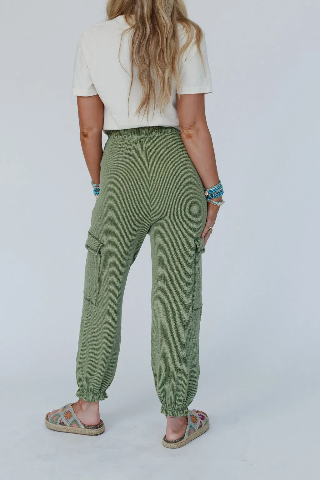 The Nest So Laid Back Textured Drawstring Pants - Green