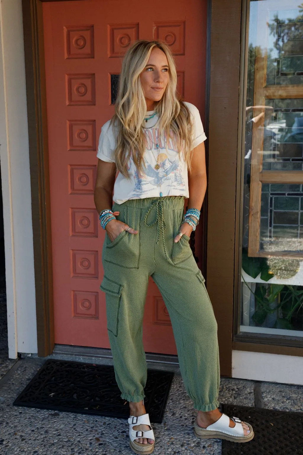 The Nest So Laid Back Textured Drawstring Pants - Green