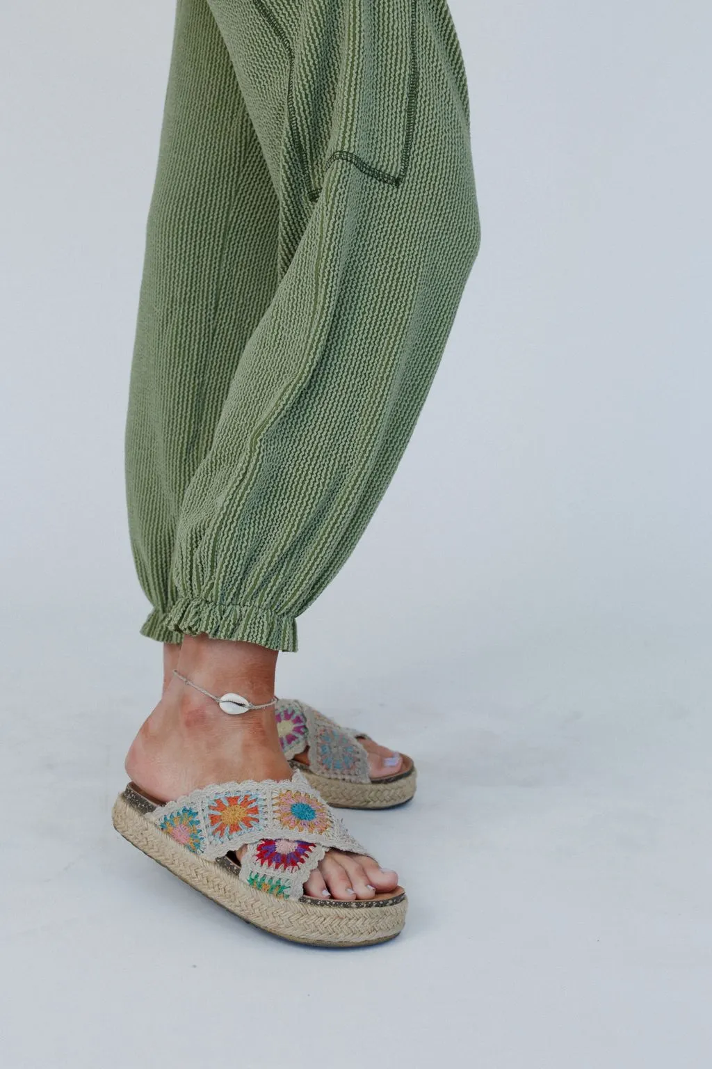 The Nest So Laid Back Textured Drawstring Pants - Green