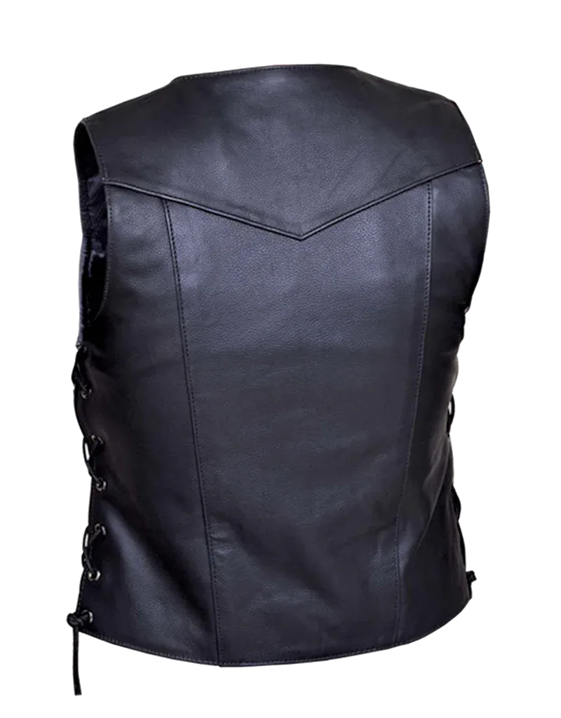 The "Janis" 10 pocket Black Leather Vest