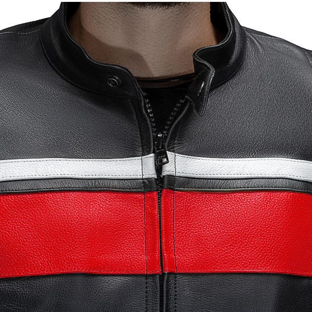 Turbo Red Black Men Motorcycle Leather Jacket