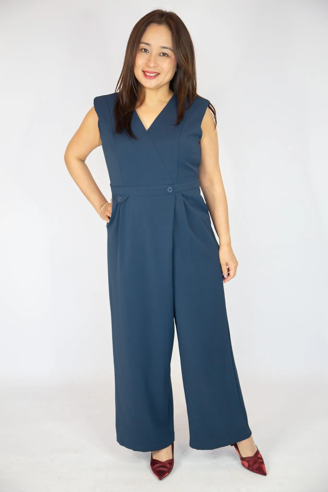 V Neck Wide Leg Jumpsuit