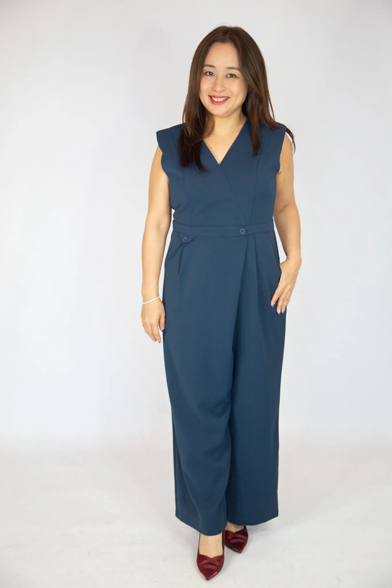 V Neck Wide Leg Jumpsuit