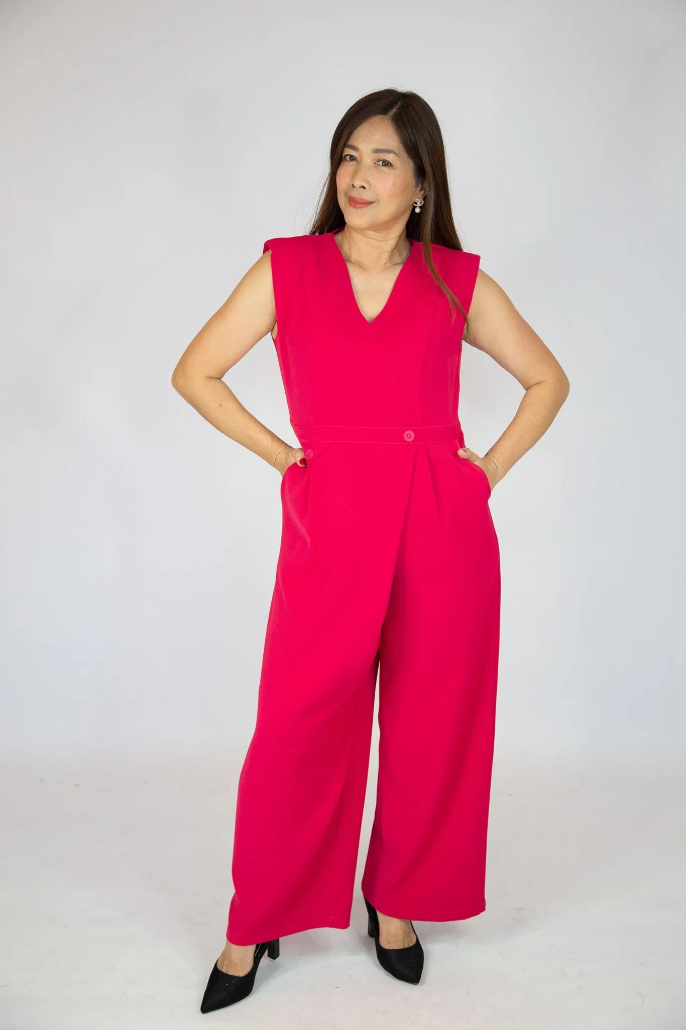 V Neck Wide Leg Jumpsuit