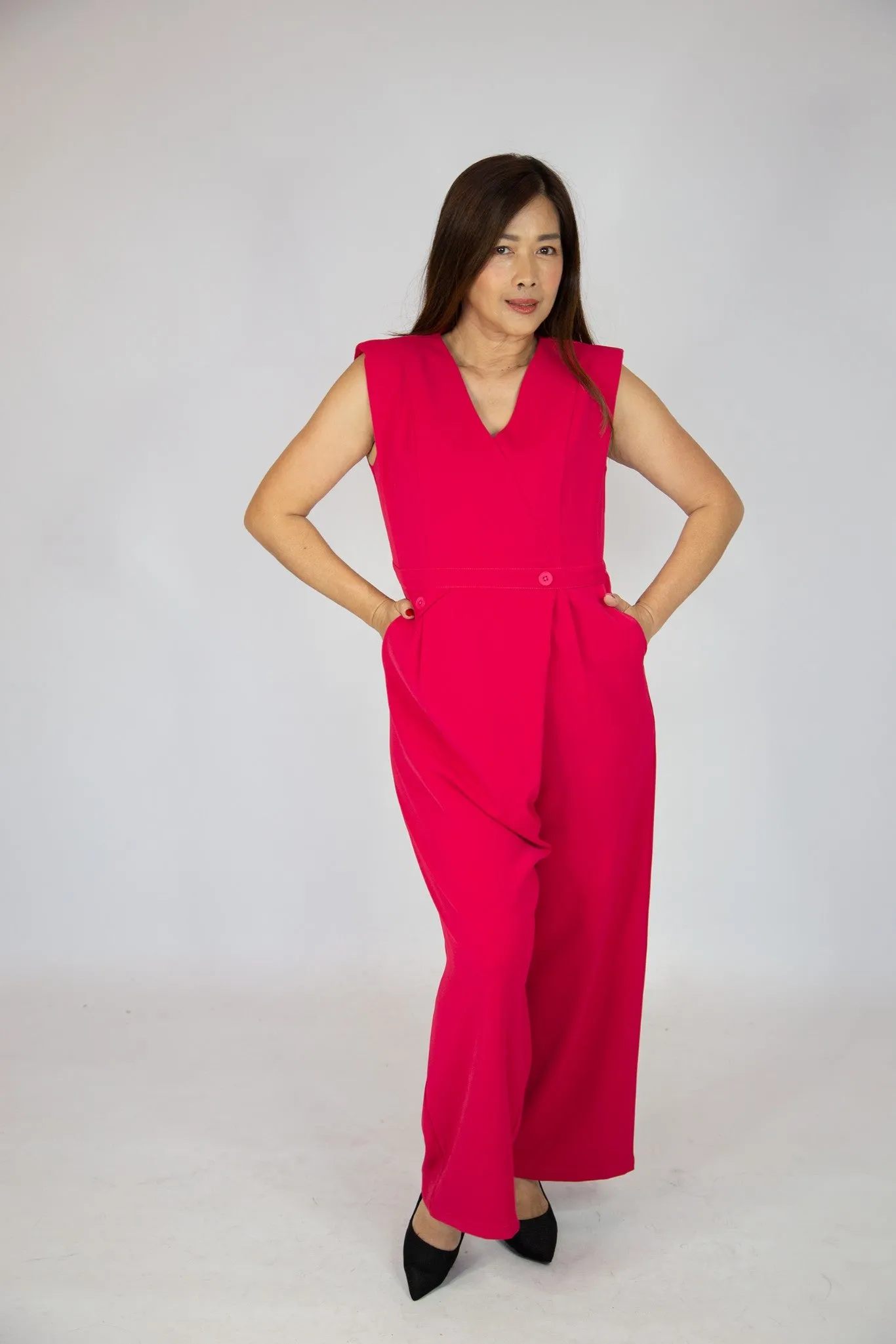 V Neck Wide Leg Jumpsuit