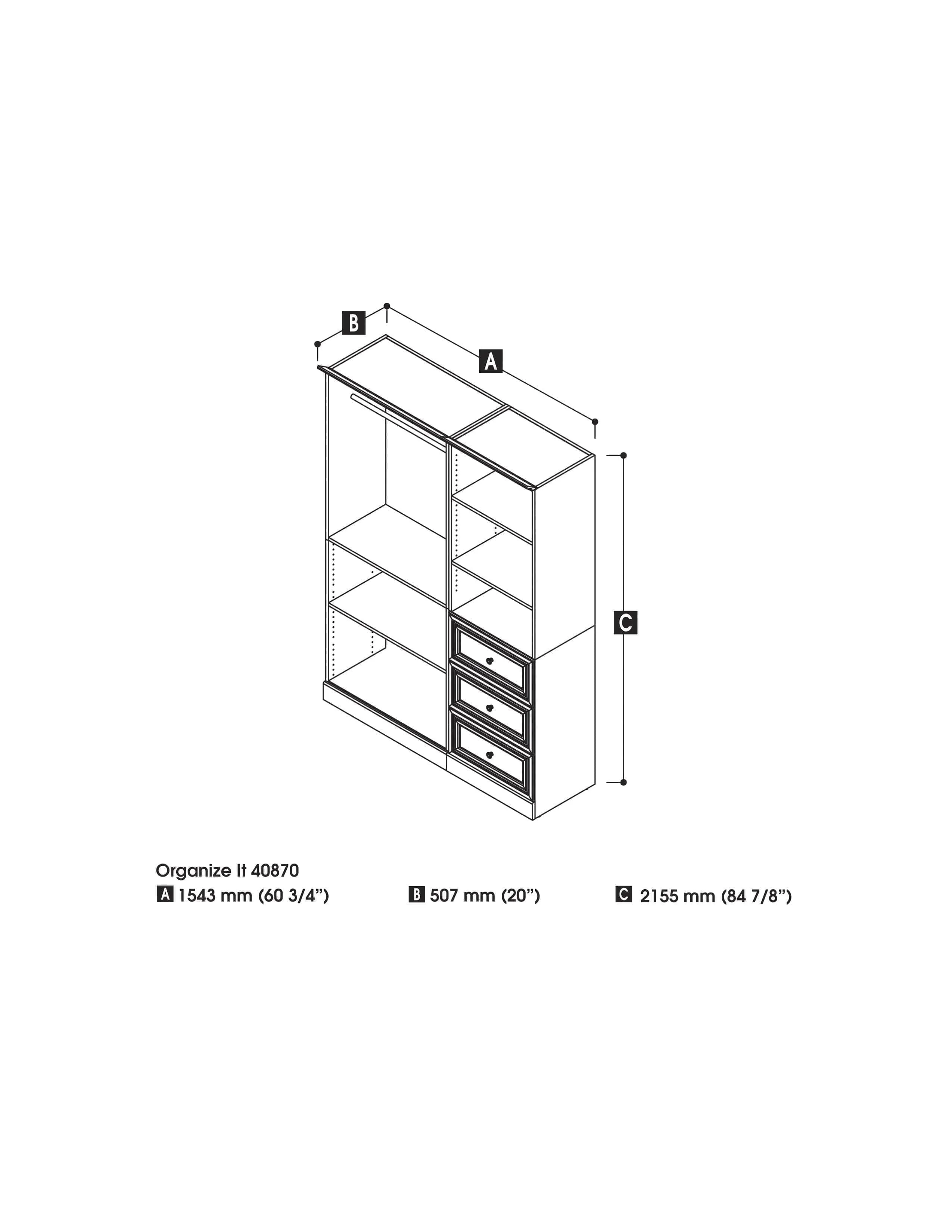 Versatile 61” Closet Organizer with Drawers - White