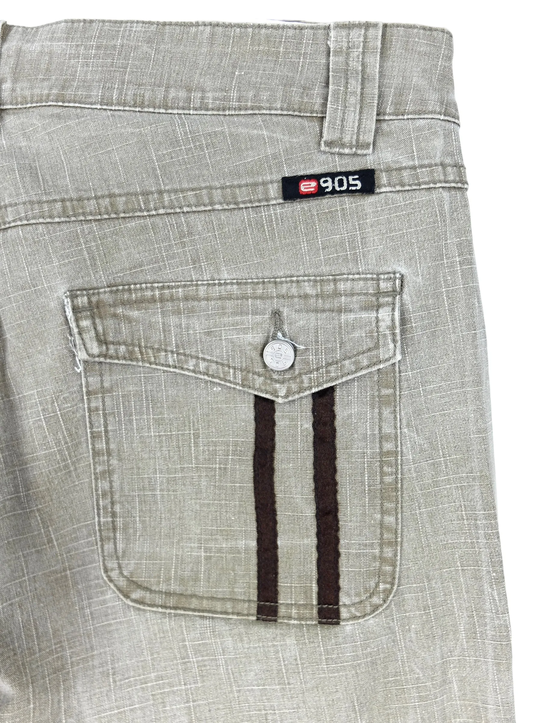 Vintage 2000s Y2K Preppy Utility Taupe Grey Cargo Style Jeans with Side Stripes & Military Patch Detail | 31 Inch Waist