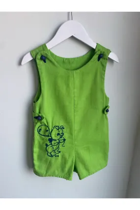 Vintage Bright Pea Green Romper W/Embroidery - Approx Size 3