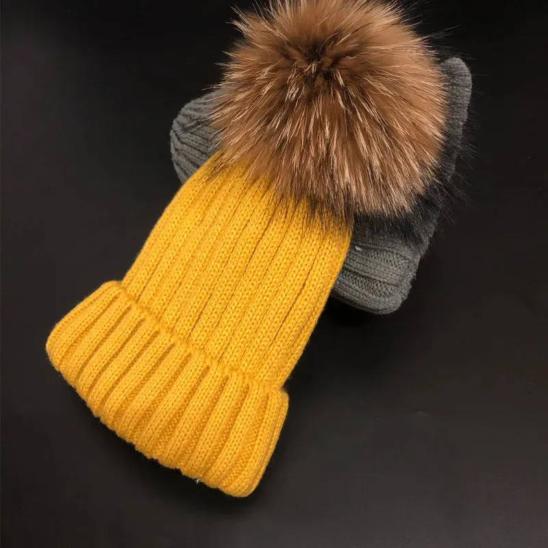 Warm Knitted Pom Pom Beanie – Stylish Winter Hat for Women & Girls