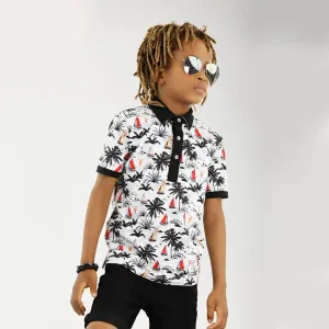 WHITE FLORAL POLO T-SHIRT FOR BOYS