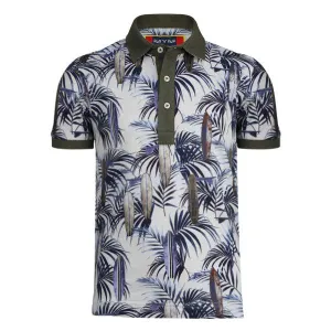 WHITE "PALM FROND & SKI BOARD" GRAPHIC PRINT BOYS POLO T SHIRT