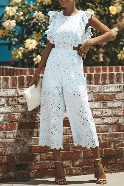 White Sleeveless Cutout Cropped Jumpsuit