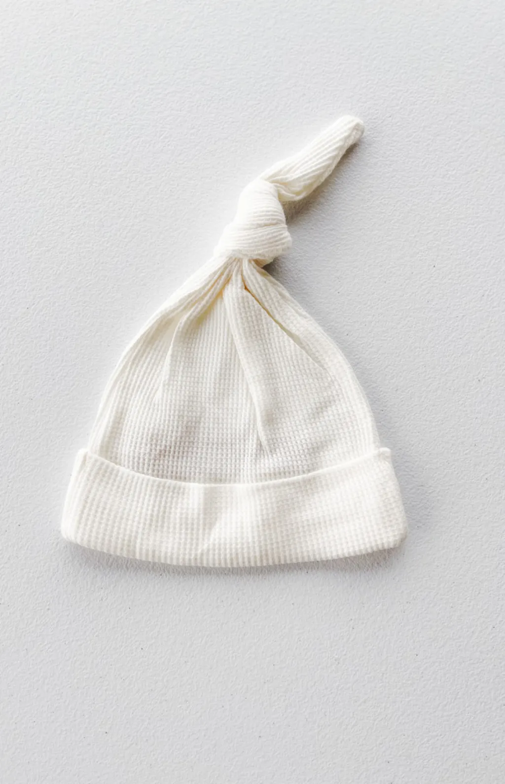 White Waffle Knit Knot Hat 0-3M