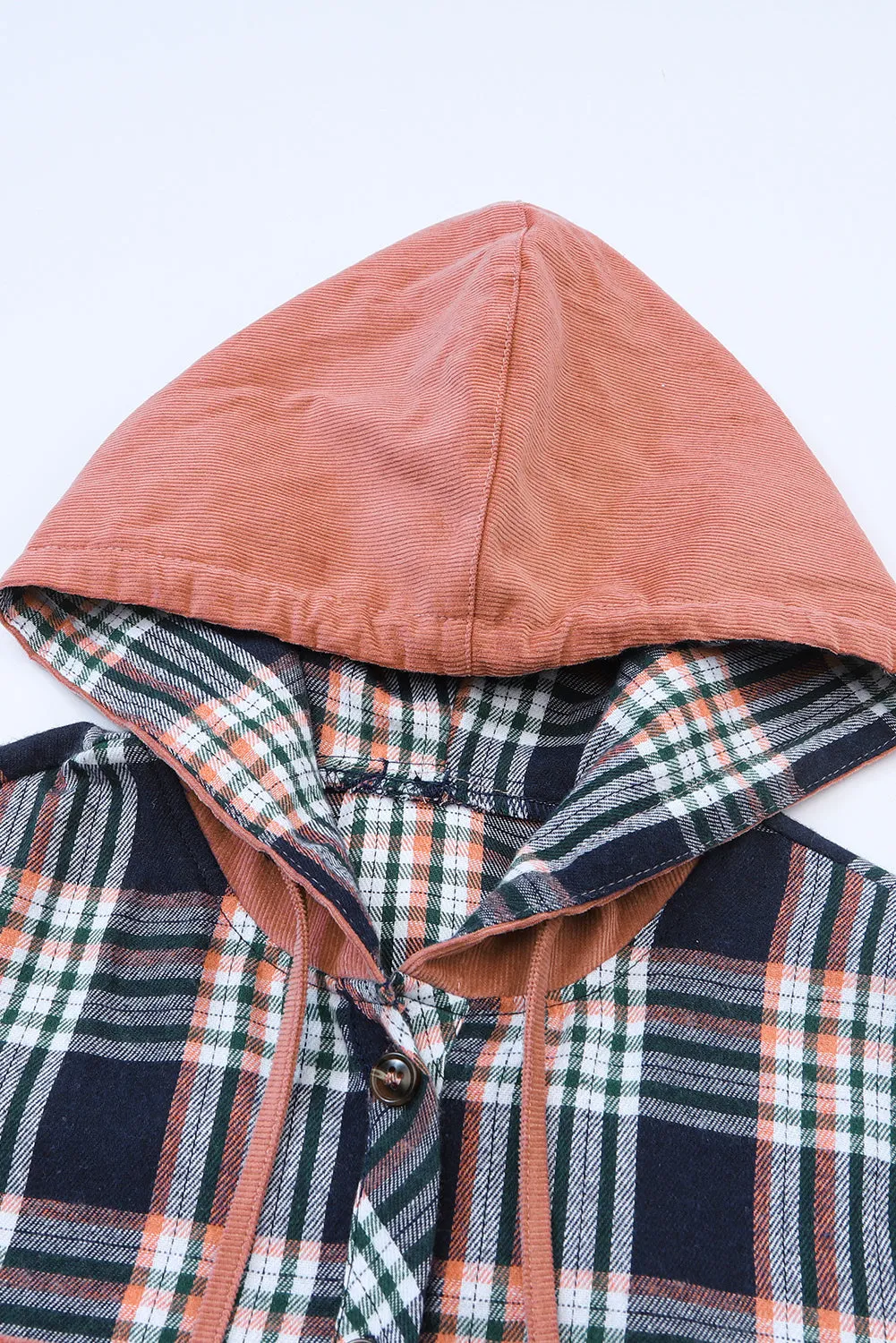 Wholesale Pink Plaid Contrast Hooded Drawstring Shacket