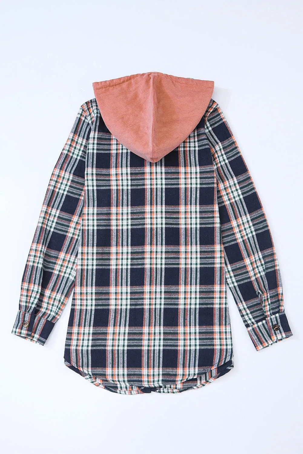 Wholesale Pink Plaid Contrast Hooded Drawstring Shacket