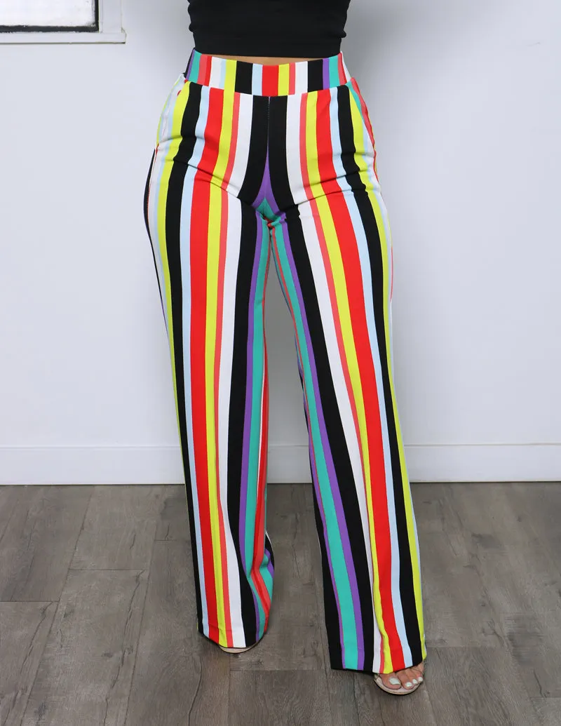 Wild Soul Multi-Color Striped High Rise Wide Leg Pants