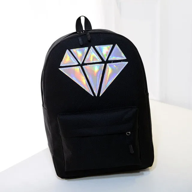 Women Canvas Backpack School Bags Holographic Silver Diamond Solid Teenage Girls Female Men Laptop Sale waterproof brand Mochila