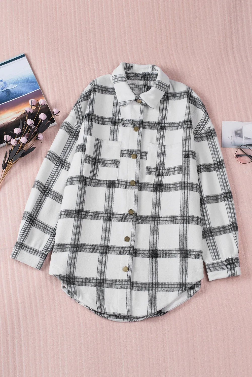 Womens Casual Plaid Shacket Button Down Shirts Coats