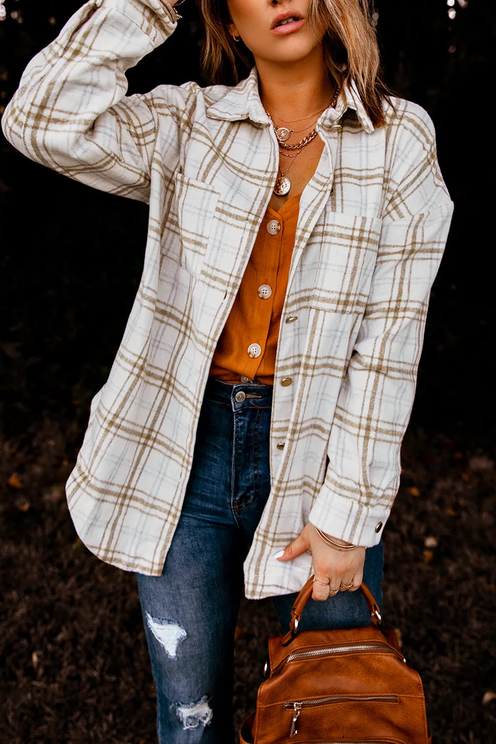 Womens Casual Plaid Shacket Button Down Shirts Coats