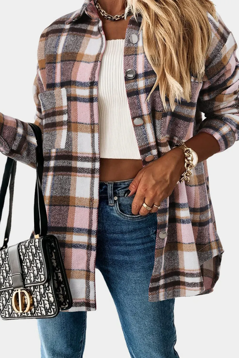 Womens Casual Plaid Shacket Button Down Shirts Coats