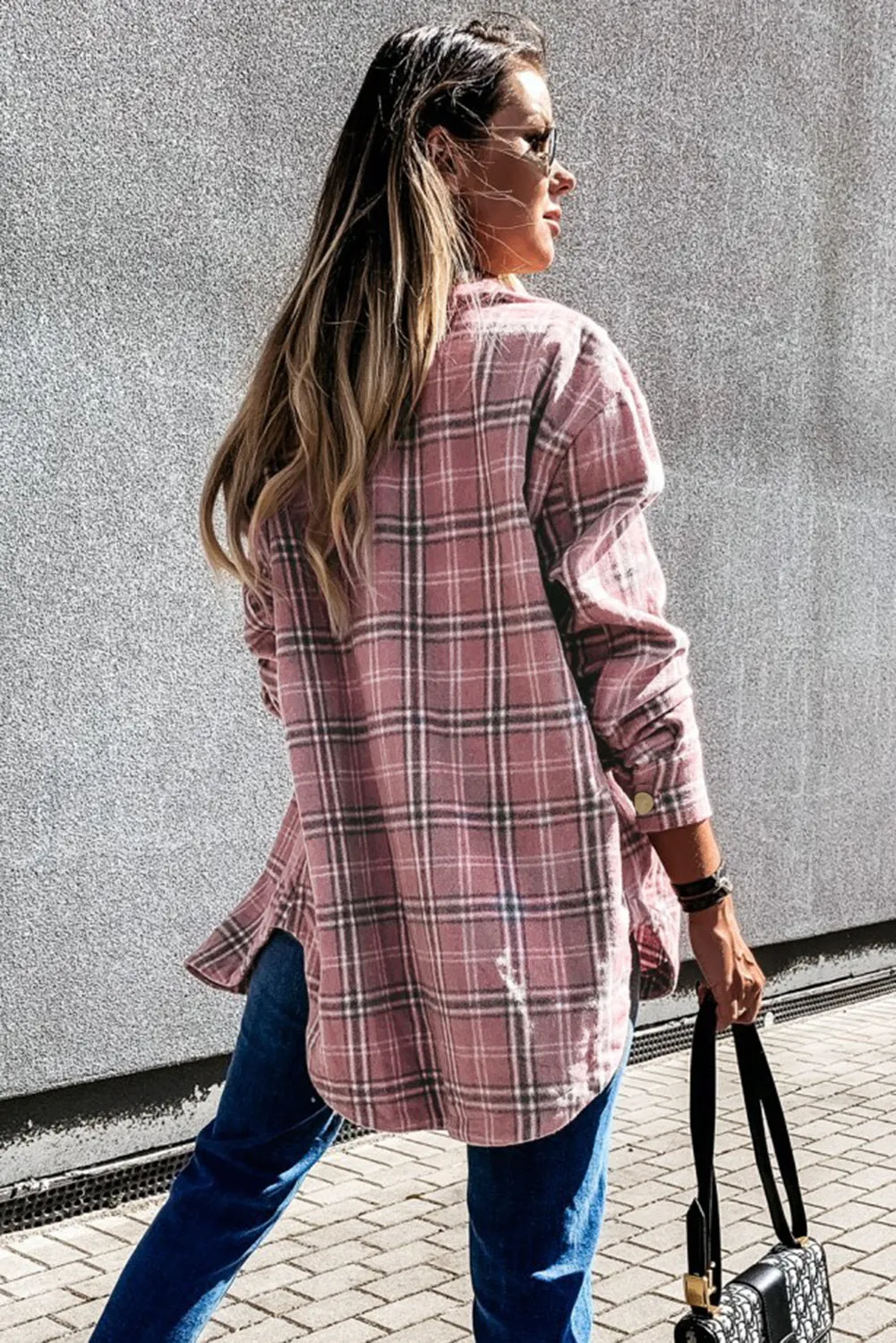 Womens Casual Plaid Shacket Button Down Shirts Coats