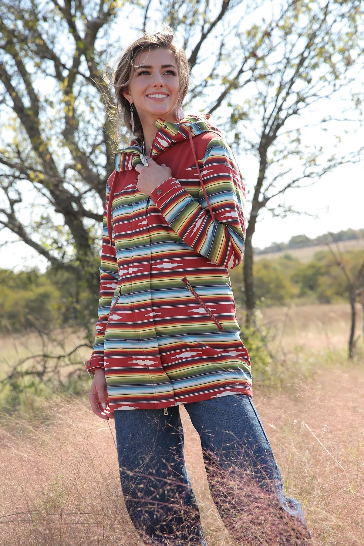 Women's Cinch Blanket Stripe Coat #CWJ7405001MUL