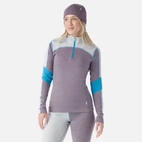 Women's Classic Thermal Merino Base Layer Colorblock 1/4 Zip (Winter Sky/Chalk Violet Heather)