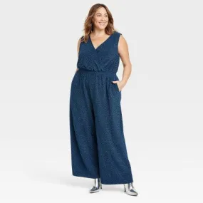 Women's Sparkle Knit Jumpsuit - Ava & Viv Blue 1X