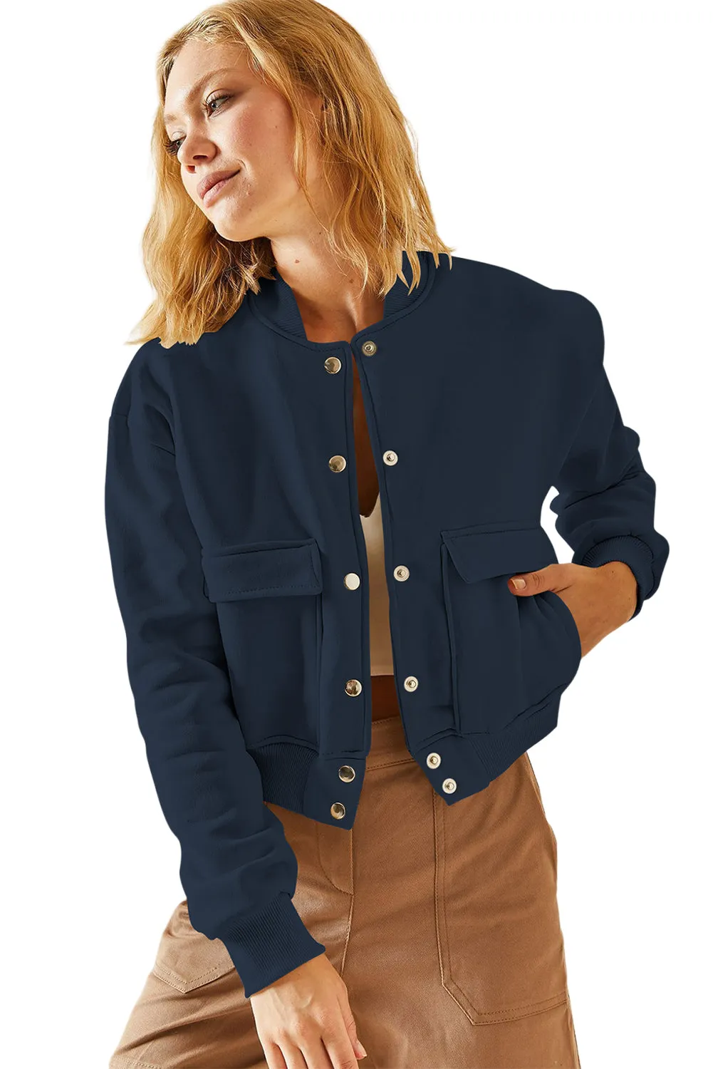 Womens Stand Collar Shacket with Side Pocket Lightweight Coat