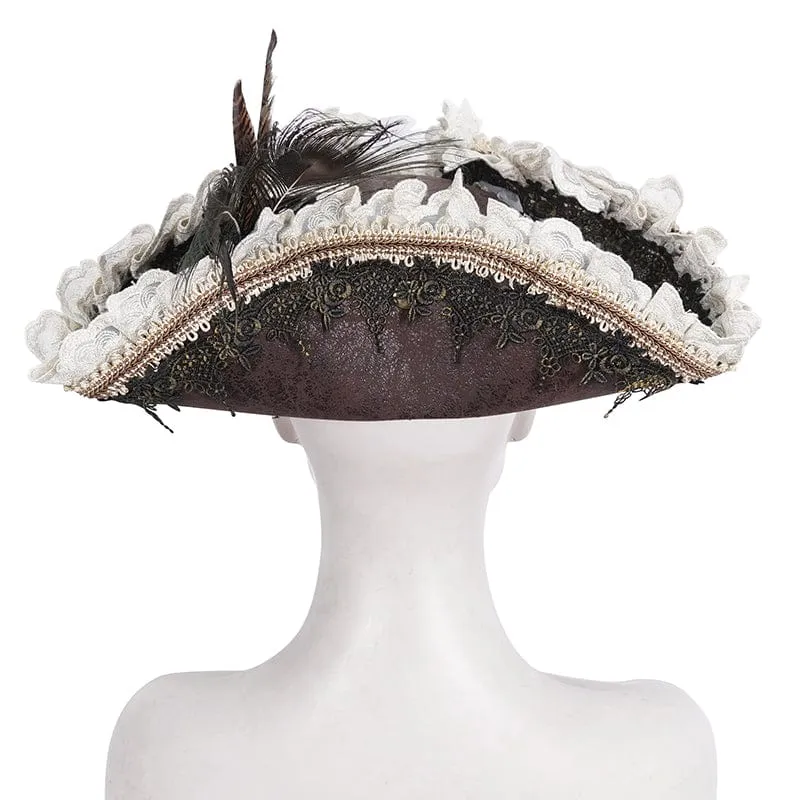 Women's Steampunk Ruffled Lace Splice Feather Hat