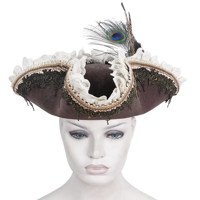 Women's Steampunk Ruffled Lace Splice Feather Hat