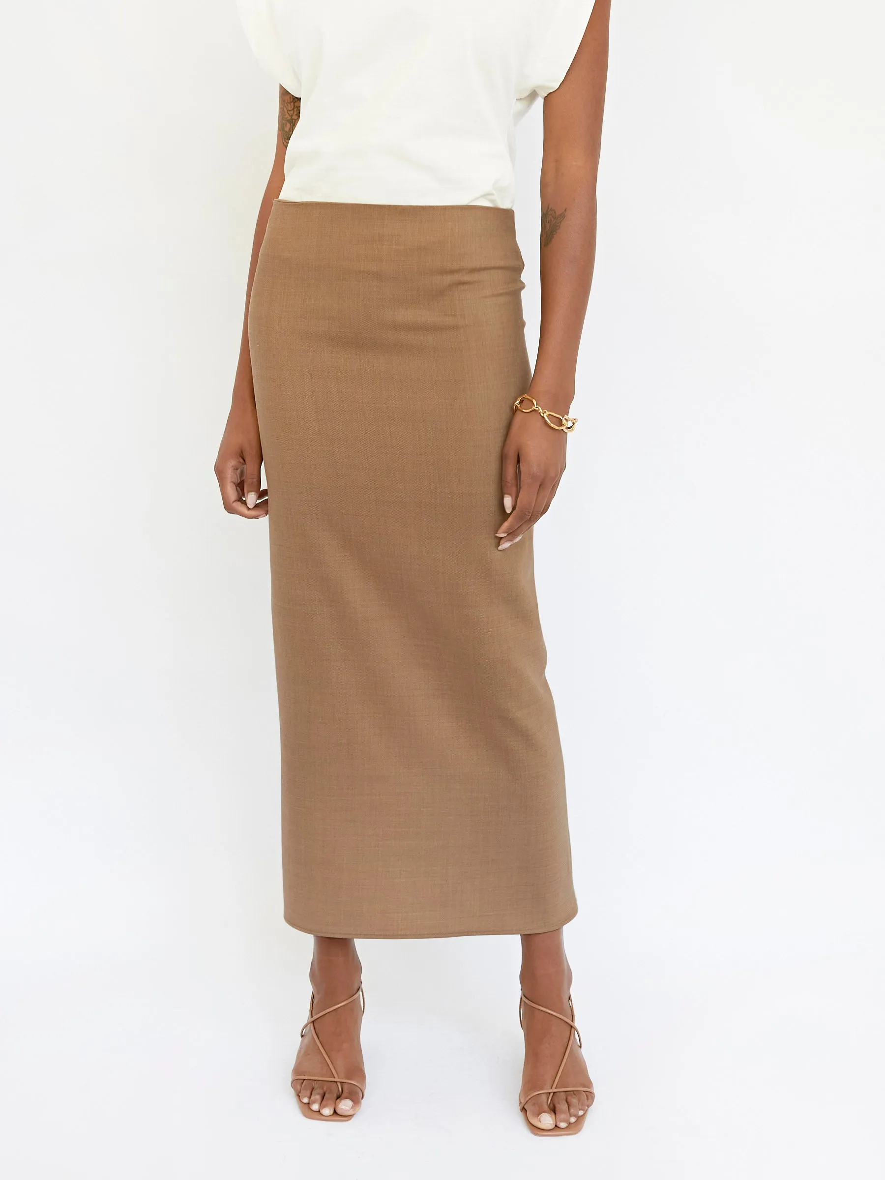 Wool Grosgrain Waist Skirt