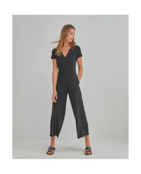 Zwarte jumpsuit met korte mouw | Surkana short sleeves jumpsuit with v-neck black